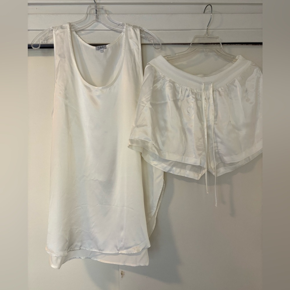 Satin Tank & Shorts Pajama Set in White, Jackie Top and Mikel Short